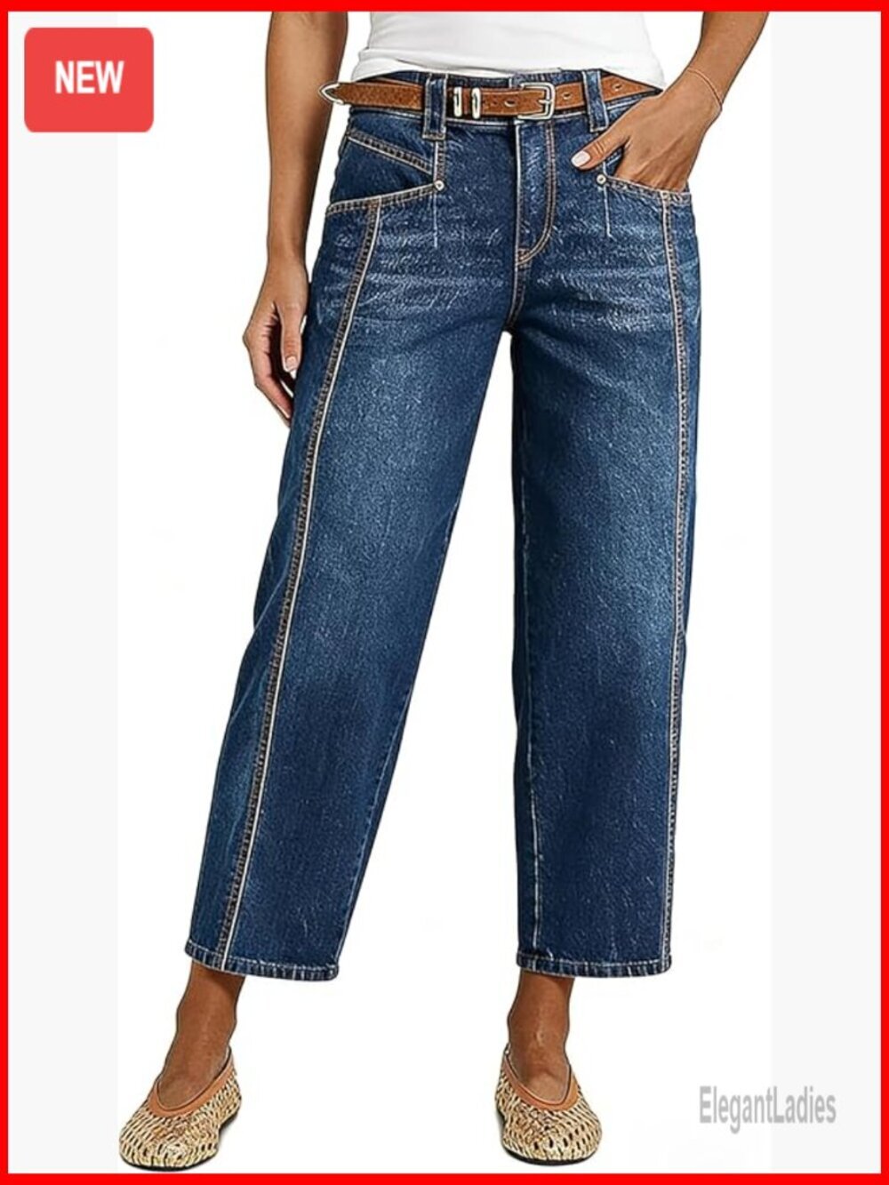 Stretchy High Waist Wide Leg Crop Jeans Barrel Leg Boyfriend Denim